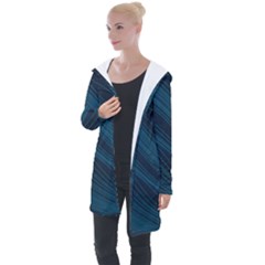 Abstract Glowing Blue Wave Lines Pattern With Particles Elements Dark Background Longline Hooded Cardigan by Wegoenart