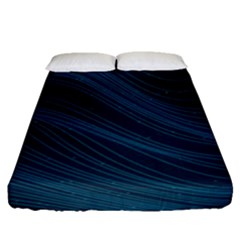 Abstract Glowing Blue Wave Lines Pattern With Particles Elements Dark Background Fitted Sheet (queen Size) by Wegoenart