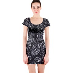 Black And White Dark Abstract Texture Print Short Sleeve Bodycon Dress by dflcprintsclothing