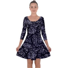 Black And White Dark Abstract Texture Print Quarter Sleeve Skater Dress