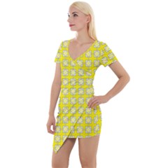 Goldenrod Short Sleeve Asymmetric Mini Dress by deformigo