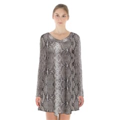 Python Snakeskin Print Long Sleeve Velvet V-neck Dress by LoolyElzayat