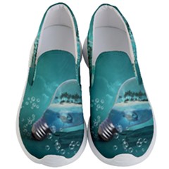 Awesome Light Bulb With Tropical Island Men s Lightweight Slip Ons by FantasyWorld7