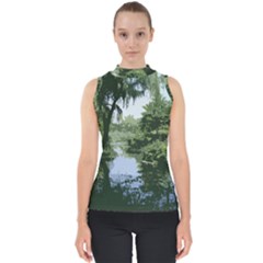 Away From The City Cutout Painted Mock Neck Shell Top by SeeChicago