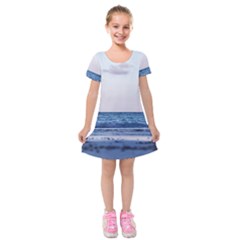 Pink Ocean Hues Kids  Short Sleeve Velvet Dress