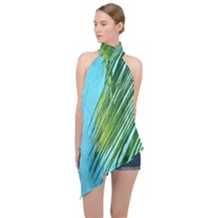 Tropical Palm Halter Asymmetric Satin Top by TheLazyPineapple