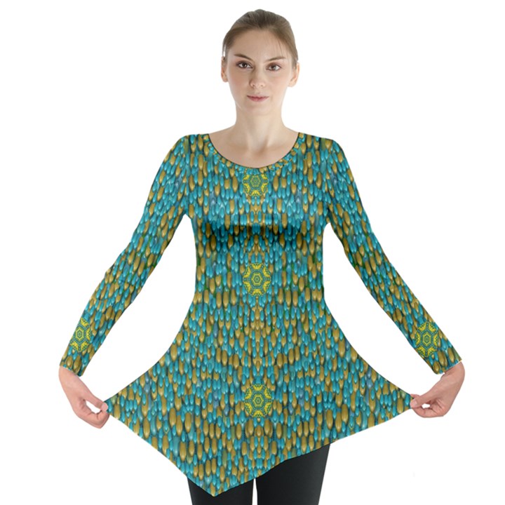 Sun In  The Soft Rainfall Nature Is Blooming Long Sleeve Tunic 
