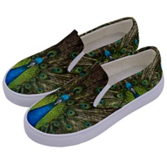 Peacock Feathers Bird Nature Kids  Canvas Slip Ons by Vaneshart