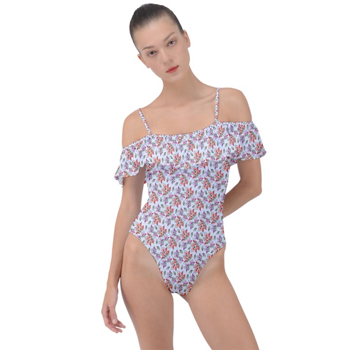 Floral Digital Paper Frill Detail One Piece Swimsuit