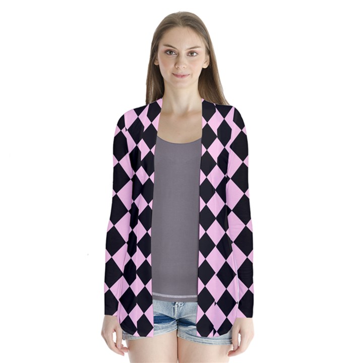 Block Fiesta - Blush Pink & Black Drape Collar Cardigan