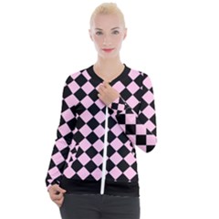 Block Fiesta - Blush Pink & Black Casual Zip Up Jacket by FashionBoulevard