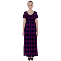 Block Fiesta - Boysenberry Purple & Black High Waist Short Sleeve Maxi Dress by FashionBoulevard