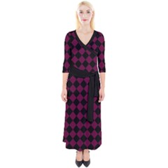 Block Fiesta - Boysenberry Purple & Black Quarter Sleeve Wrap Maxi Dress by FashionBoulevard