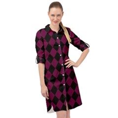 Block Fiesta - Boysenberry Purple & Black Long Sleeve Mini Shirt Dress by FashionBoulevard