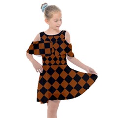 Block Fiesta - Burnt Orange & Black Kids  Shoulder Cutout Chiffon Dress by FashionBoulevard