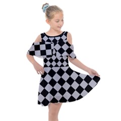 Block Fiesta - Cloudy Grey & Black Kids  Shoulder Cutout Chiffon Dress by FashionBoulevard
