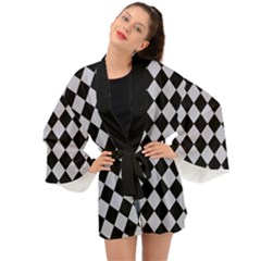 Block Fiesta - Cloudy Grey & Black Long Sleeve Kimono by FashionBoulevard