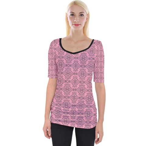 Timeless - Black & Flamingo Pink Wide Neckline Tee by FashionBoulevard