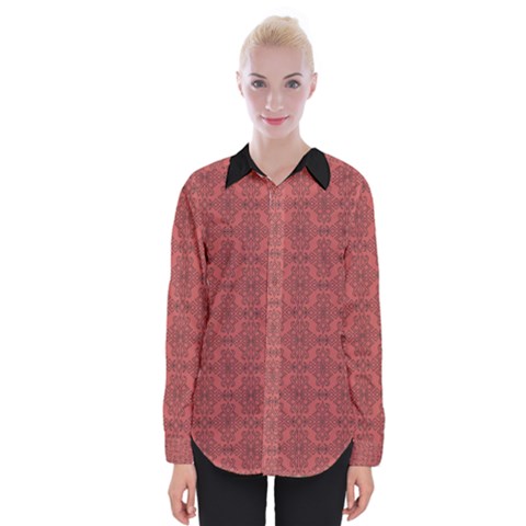 Timeless - Black & Indian Red Womens Long Sleeve Shirt by FashionBoulevard