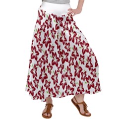 Cute Flowers - Carmine Red White Satin Palazzo Pants by FashionBoulevard