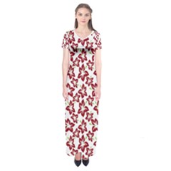 Cute Flowers - Carmine Red White Short Sleeve Maxi Dress by FashionBoulevard