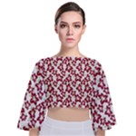Cute Flowers - Carmine Red White Tie Back Butterfly Sleeve Chiffon Top