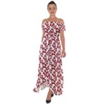 Cute Flowers - Carmine Red White Off Shoulder Open Front Chiffon Dress