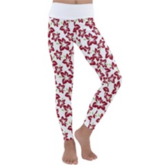 Cute Flowers - Carmine Red White Kids  Lightweight Velour Classic Yoga Leggings by FashionBoulevard