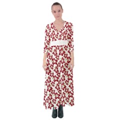 Cute Flowers - Carmine Red White Button Up Maxi Dress by FashionBoulevard