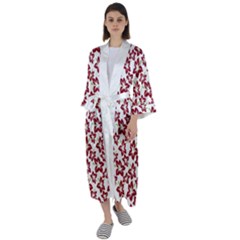 Cute Flowers - Carmine Red White Maxi Satin Kimono by FashionBoulevard