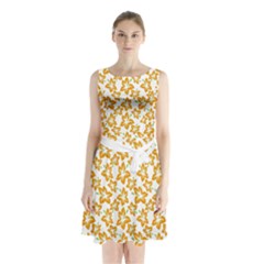 Cute Flowers - Honey Orange White Sleeveless Waist Tie Chiffon Dress by FashionBoulevard