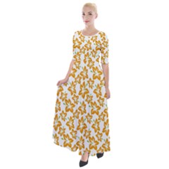 Cute Flowers - Honey Orange White Half Sleeves Maxi Dress by FashionBoulevard