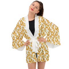 Cute Flowers - Honey Orange White Long Sleeve Kimono by FashionBoulevard