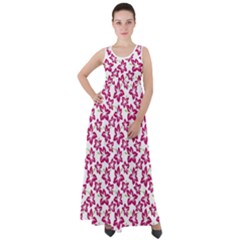 Cute Flowers - Peacock Pink White Empire Waist Velour Maxi Dress by FashionBoulevard