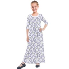 Cute Flowers - Silver Grey Kids  Quarter Sleeve Maxi Dress by FashionBoulevard