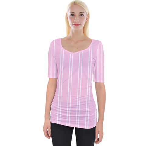 Nice Stripes - Blush Pink Wide Neckline Tee by FashionBoulevard
