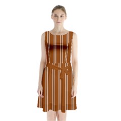 Nice Stripes - Burnt Orange Sleeveless Waist Tie Chiffon Dress by FashionBoulevard