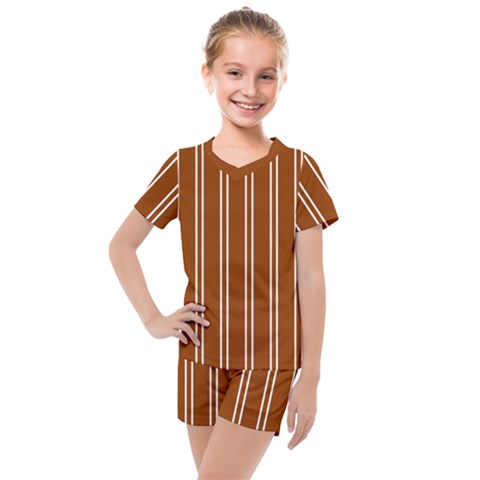 Nice Stripes - Burnt Orange Kids  Mesh Tee And Shorts Set by FashionBoulevard