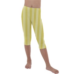 Nice Stripes - Ceylon Yellow Kids  Lightweight Velour Capri Leggings  by FashionBoulevard