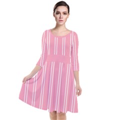 Nice Stripes - Flamingo Pink Quarter Sleeve Waist Band Dress by FashionBoulevard