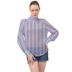 Nice Stripes - Silver Grey High Neck Long Sleeve Chiffon Top by FashionBoulevard