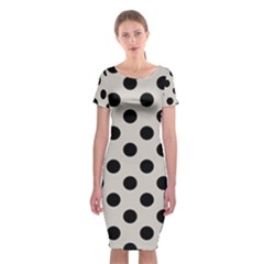 Polka Dots - Black On Abalone Grey Classic Short Sleeve Midi Dress by FashionBoulevard