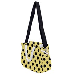 Polka Dots - Black On Blonde Yellow Rope Handles Shoulder Strap Bag