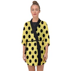 Polka Dots - Black On Blonde Yellow Half Sleeve Chiffon Kimono by FashionBoulevard