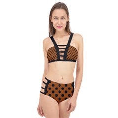 Polka Dots - Black On Burnt Orange Cage Up Bikini Set by FashionBoulevard