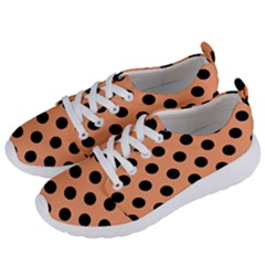 Polka Dots - Black On Cantaloupe Orange Women s Lightweight Sports Shoes by FashionBoulevard