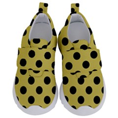 Polka Dots Black On Ceylon Yellow Kids  Velcro No Lace Shoes