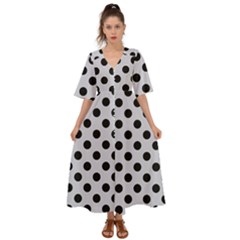 Polka Dots Black On Cloudy Grey Kimono Sleeve Boho Dress by FashionBoulevard