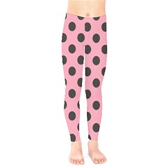 Polka Dots Black On Flamingo Pink Kids  Leggings by FashionBoulevard