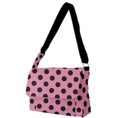 Polka Dots Black On Flamingo Pink Full Print Messenger Bag (l) by FashionBoulevard